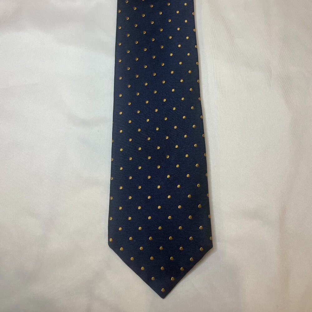 Brooks Brothers Makers 100% Silk Tie – Navy with Yellow Dots – Hand Made in USA